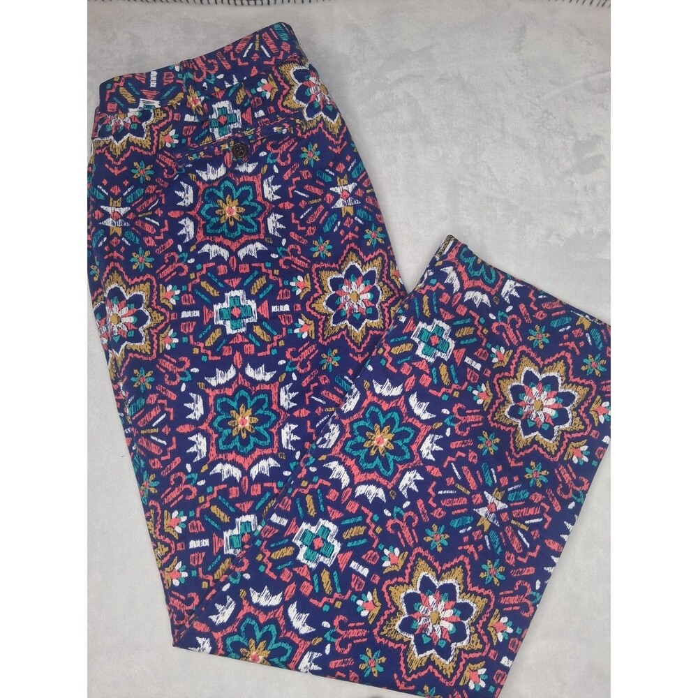 NWT Lands End Evening Sapphire Moroccan Tile Straight Leg Chino Pants Stretch 12